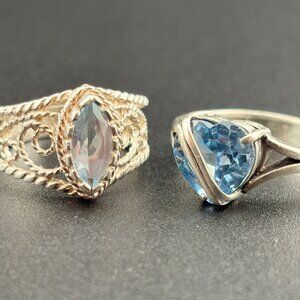 925 Sterling Silver Vintage Sky & Swiss Blue Topaz Designer Rings Sz. 8 & 8.5